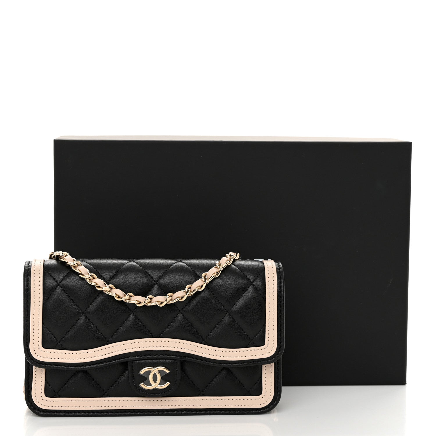 Chanel Lambskin Quilted Flap Phone Holder With Chain Black Beige Black Beige 12 of 12