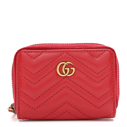 Gucci Calfskin Matelasse GG Marmont Zip Around Card Case Hibiscus Red 1 of 8