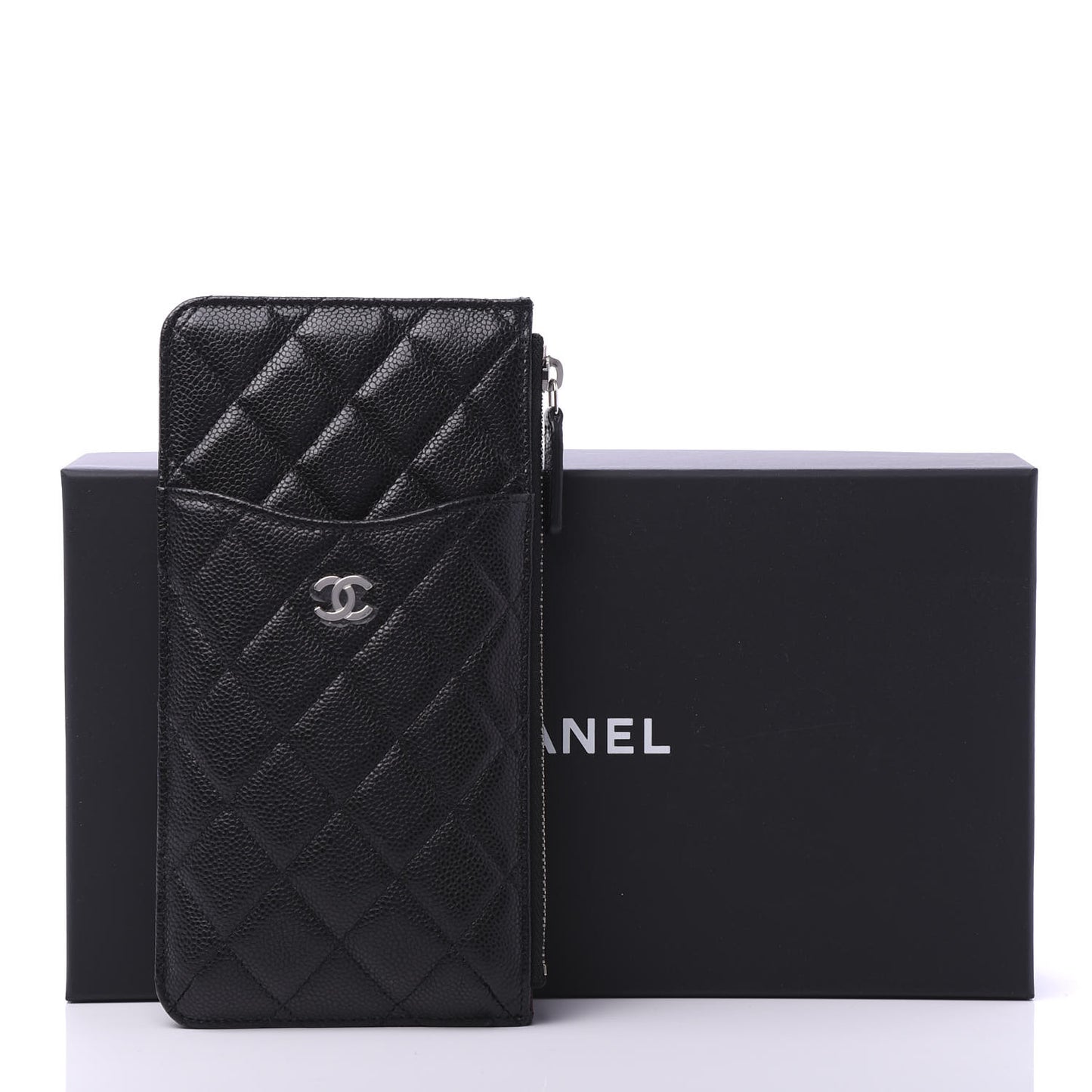 Caviar Quilted Classic Flat Wallet Pouch Black