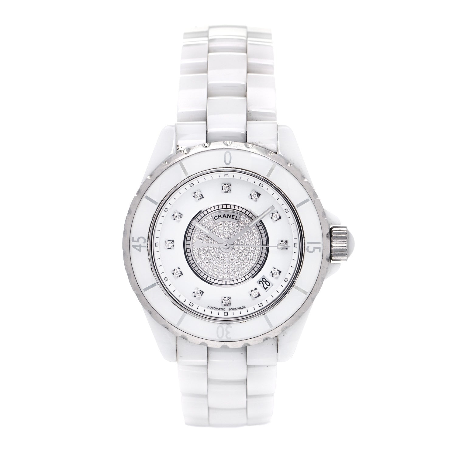 Chanel Stainless Steel Ceramic Diamond Dial 38mm J12 Automatic Watch White 1 of 5