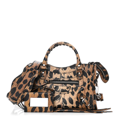 Balenciaga Smooth Calfskin Leopard Print Classic Silver Hardware Mini City Beige 1 of 10