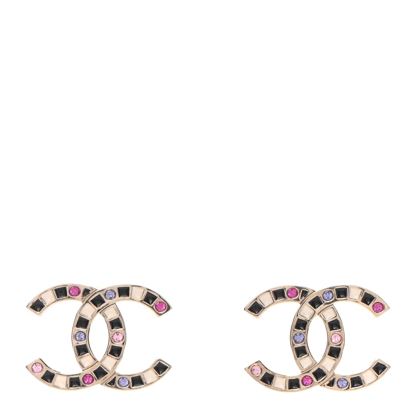 Crystal Enamel Large CC Earrings Gold Black White Pink