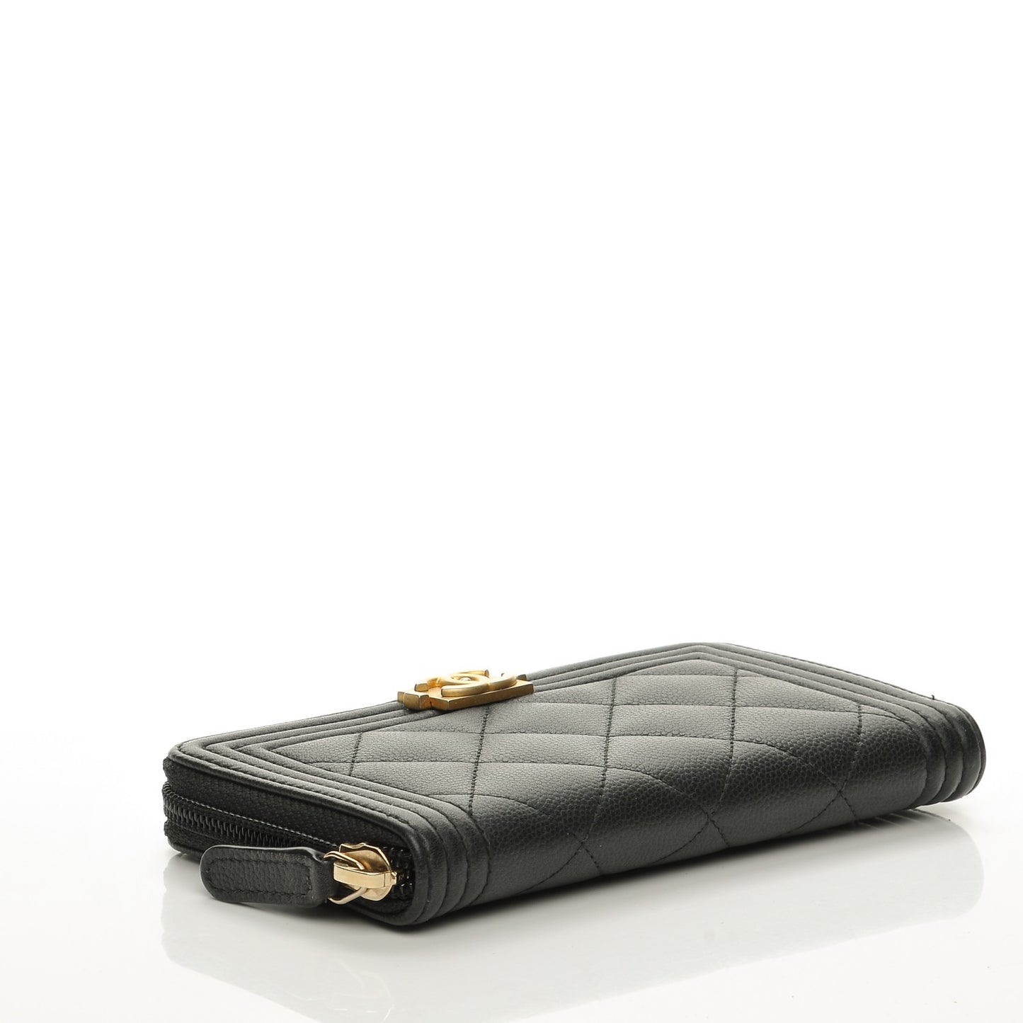 Caviar Quilted Boy Small Zip Around Wallet Black