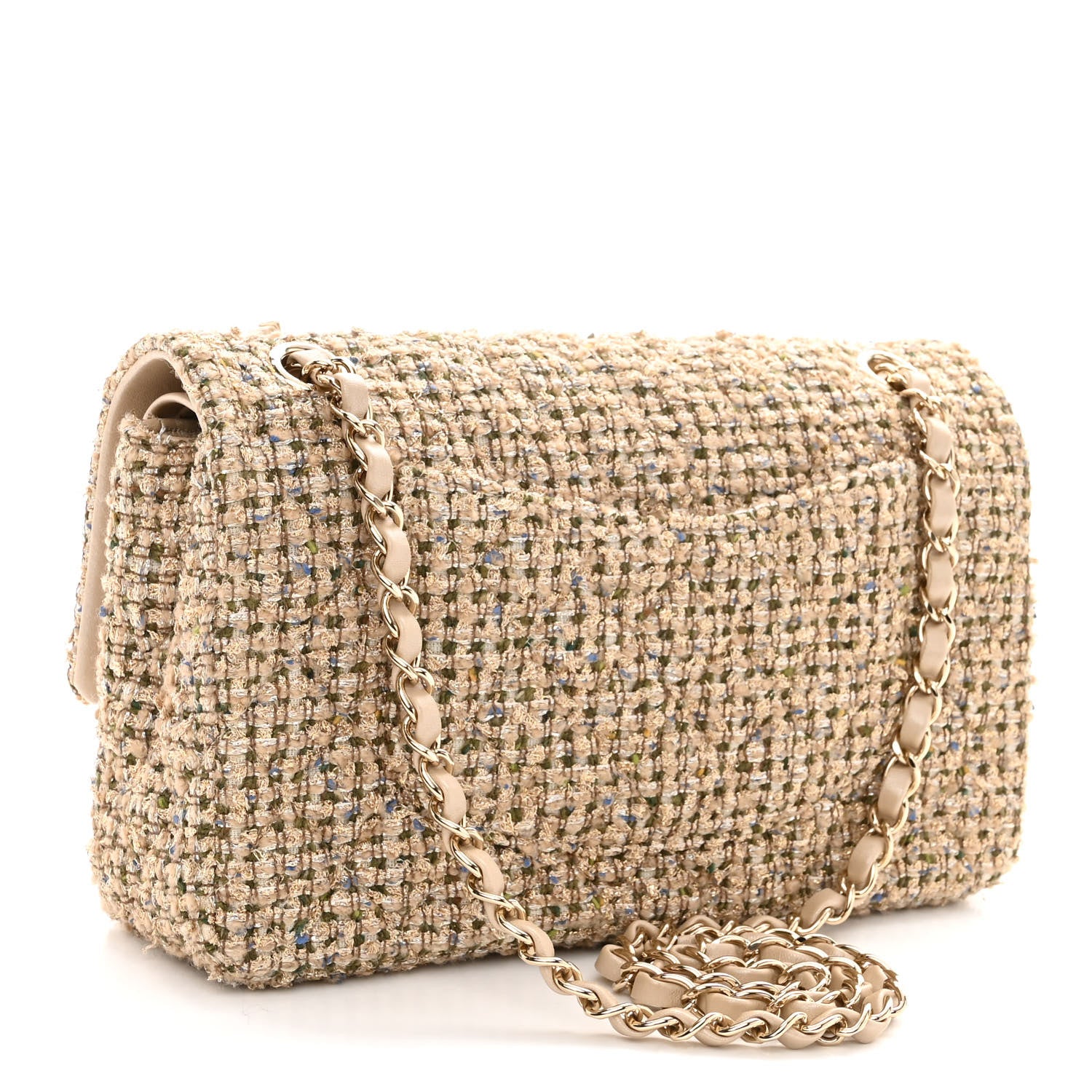 Chanel Tweed Quilted Medium Double Flap Beige Gold Multicolor 3 of 10