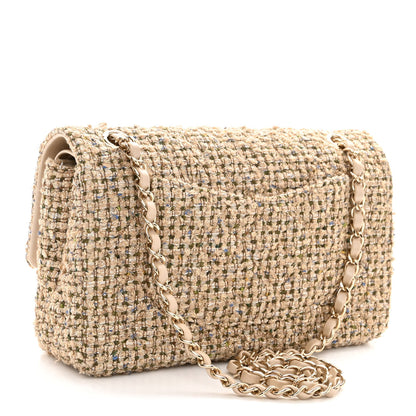 Chanel Tweed Quilted Medium Double Flap Beige Gold Multicolor 3 of 10