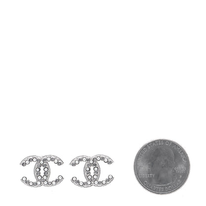 Chanel Crystal Pearl CC Earrings Silver 2 of 6