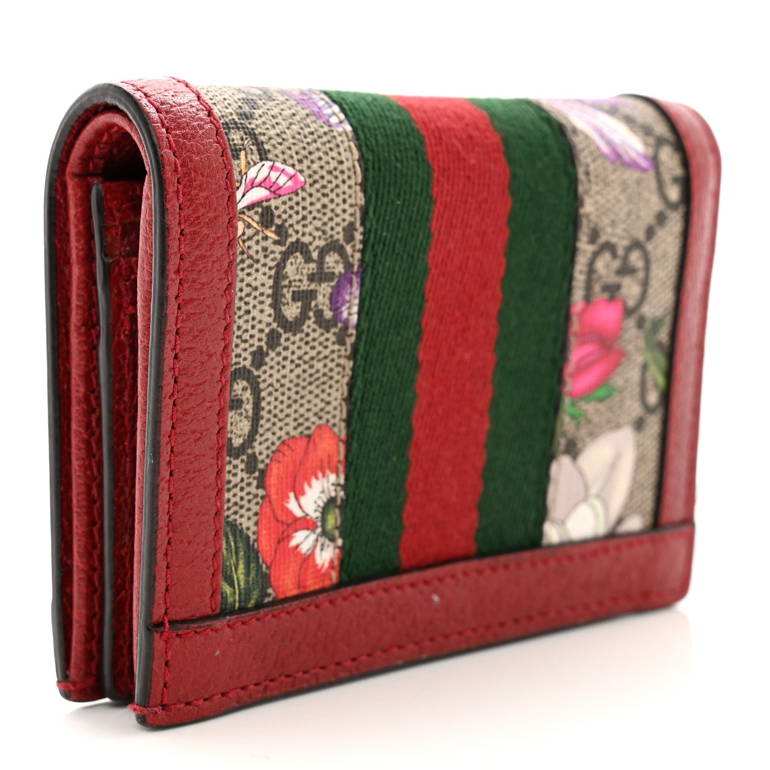 Gucci GG Supreme Monogram Flora Web Ophidia Card Case Red 3 of 8