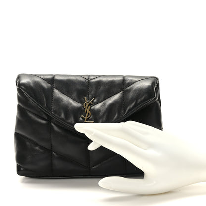 Saint Laurent Lambskin Monogram Loulou Puffer Pouch Clutch Black 2 of 10