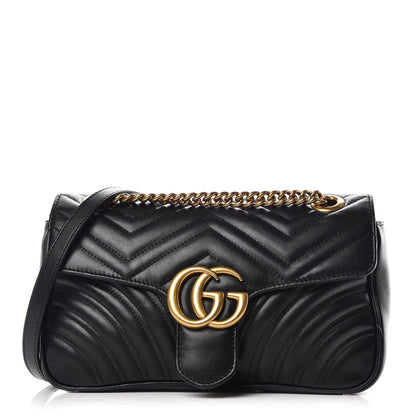 Gucci Calfskin Matelasse Small GG Marmont Shoulder Bag Black 1 of 9