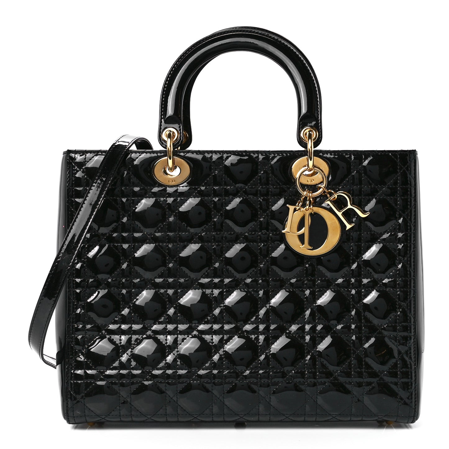Patent Cannage Large Lady Dior Black