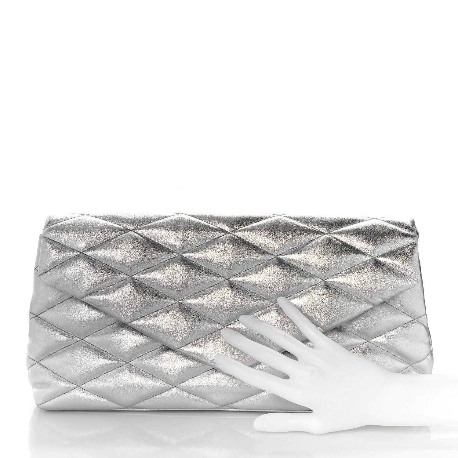 Saint Laurent Metallic Lambskin Quilted Sade Puffer Envelope Clutch Argento 2 of 11