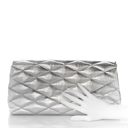 Saint Laurent Metallic Lambskin Quilted Sade Puffer Envelope Clutch Argento 2 of 11