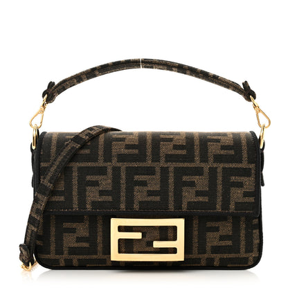 Fendi Fabric Jacquard FF 1974 Mini Baguette Tobacco Moro Black 1 of 10