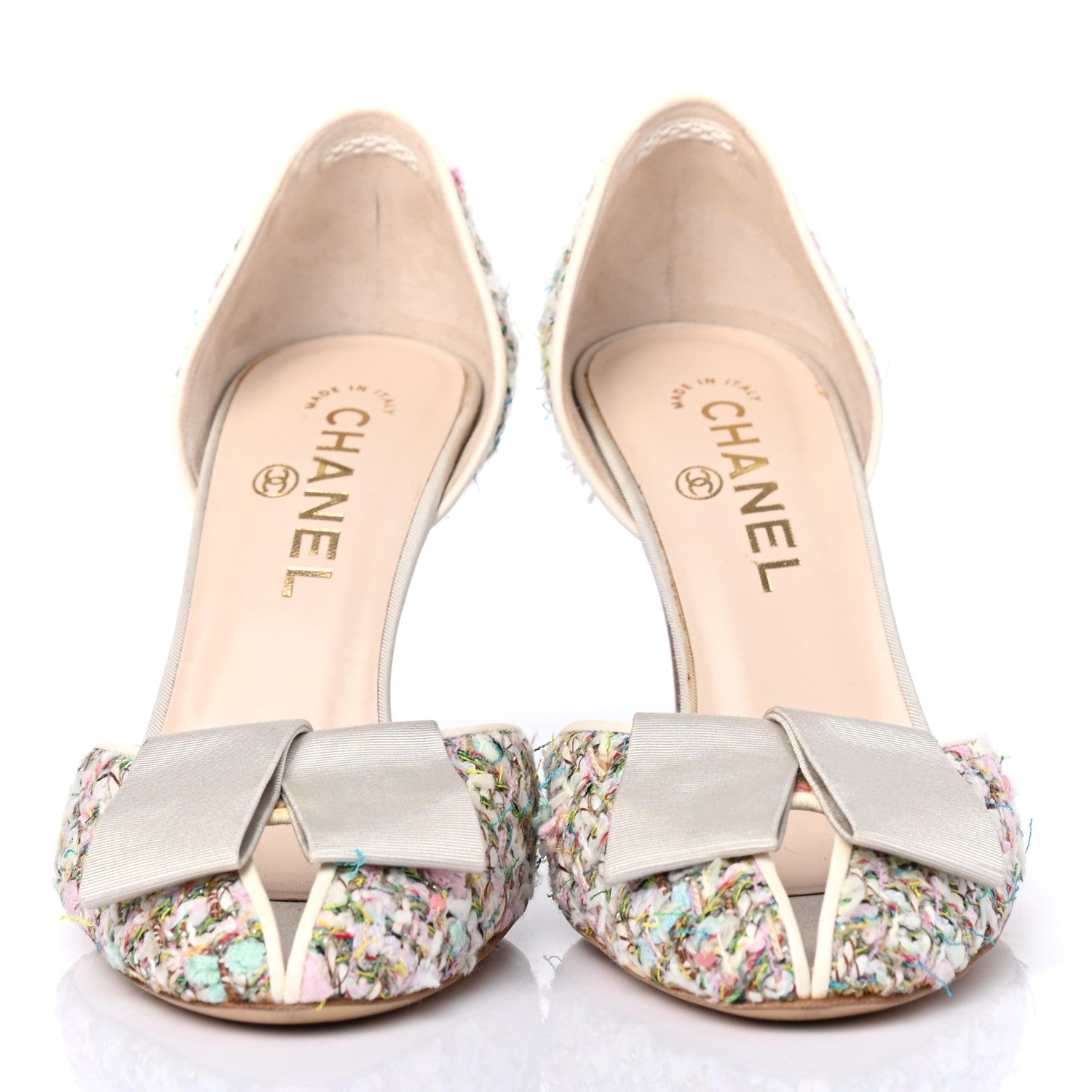 Chanel Tweed Grosgrain Bow CC Pumps 38 Multicolor 2 of 4