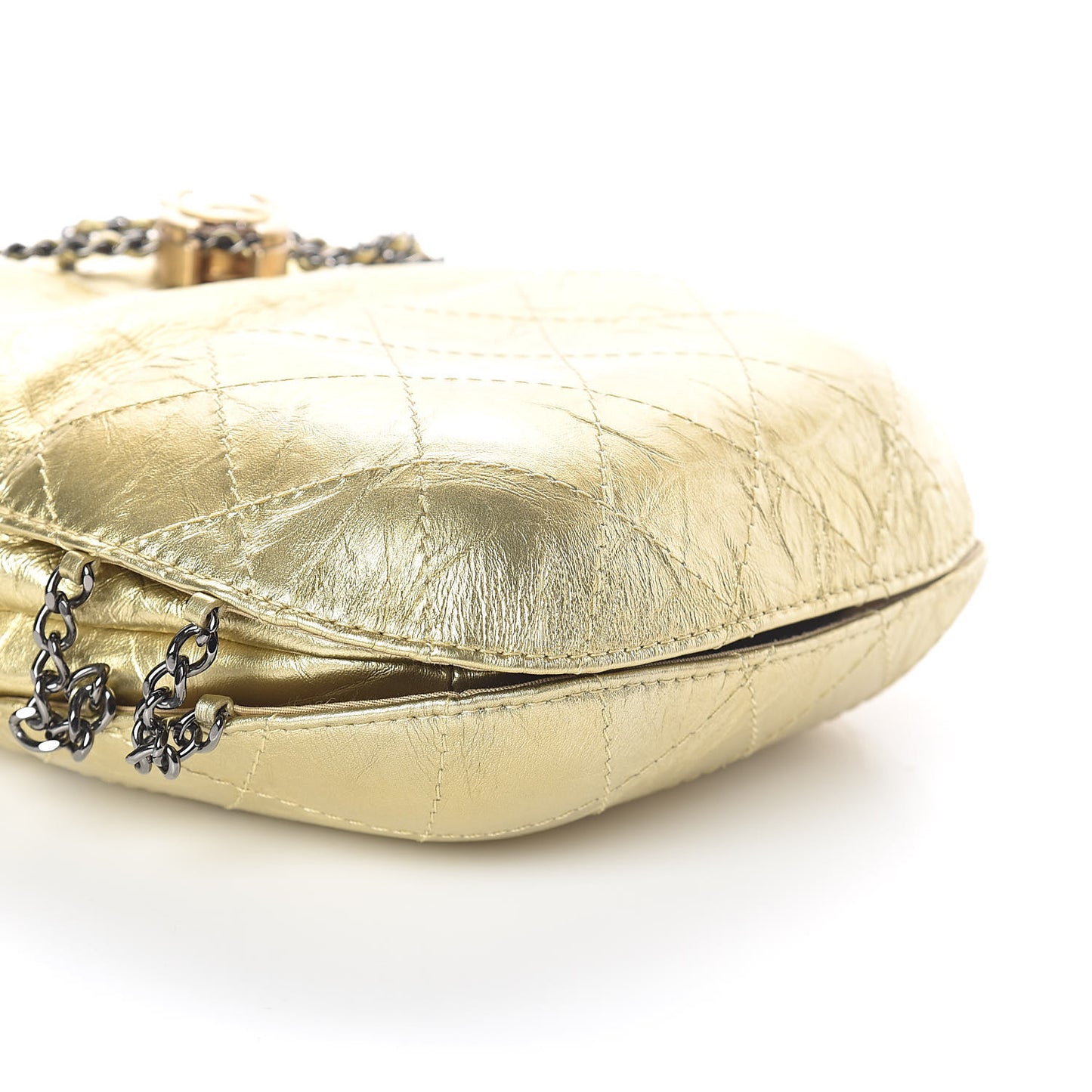 Metallic Aged Calfskin Quilted Small Gabrielle Bucket Gold