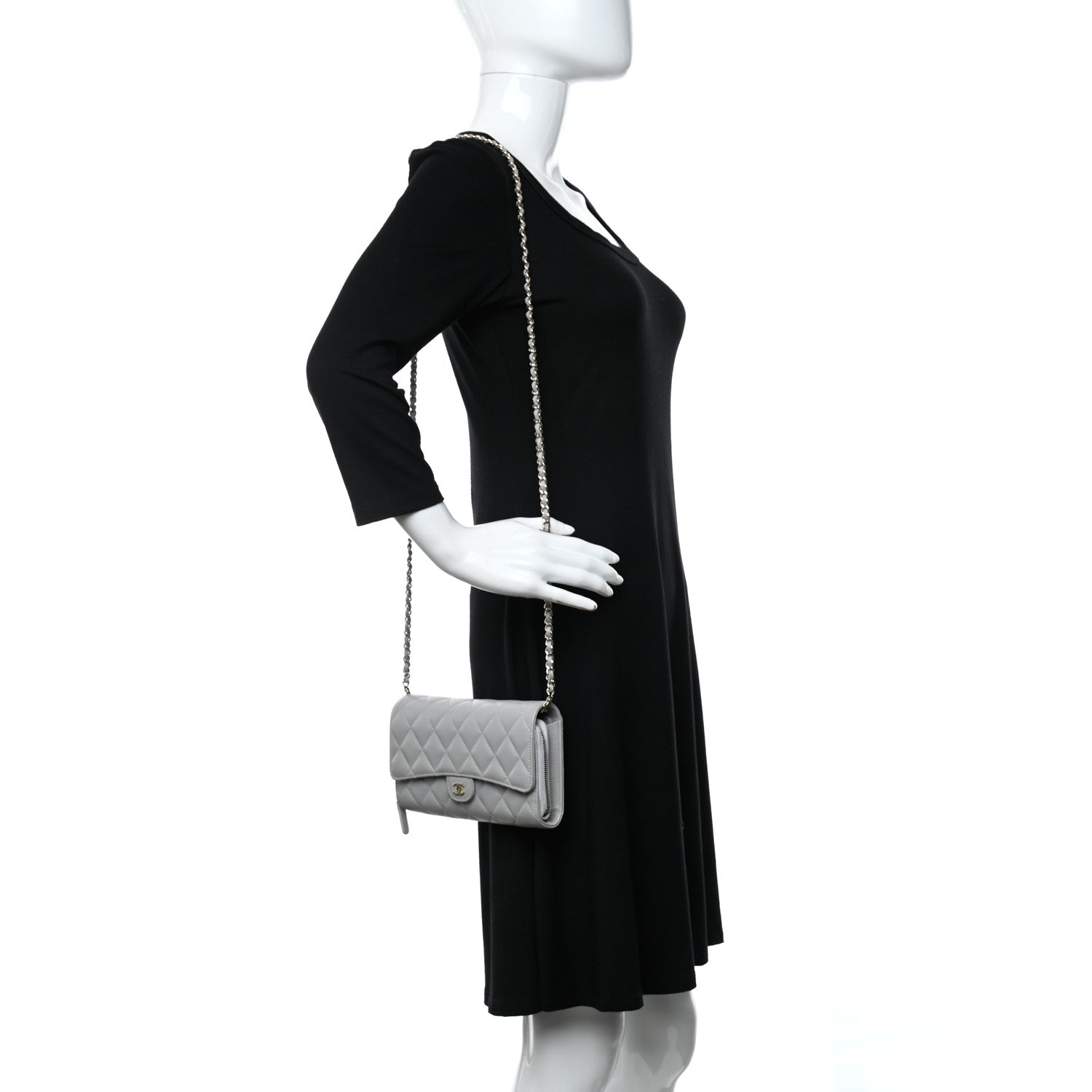 Chanel Caviar Quilted Phone Holder Wallet on Removable Chain Grey 2 of 12