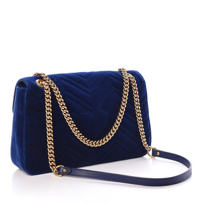 Gucci Velvet Matelasse Medium GG Marmont Shoulder Bag Cobalt Blue 3 of 10