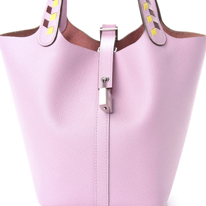 Hermes Epsom Tressage De Cuir Picotin Lock 18 PM Mauve Sylvestre Rouge H Jaune De Naples 10 of 11