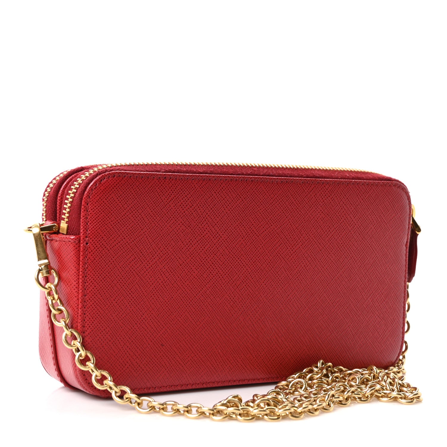 Prada Saffiano Lux Mini Double Zip Chain Crossbody Bag Fuoco 3 of 10