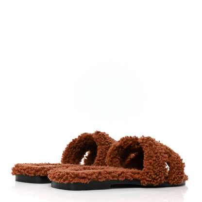 Hermes Woolskin Oran Sandals 38 Cognac 4 of 7