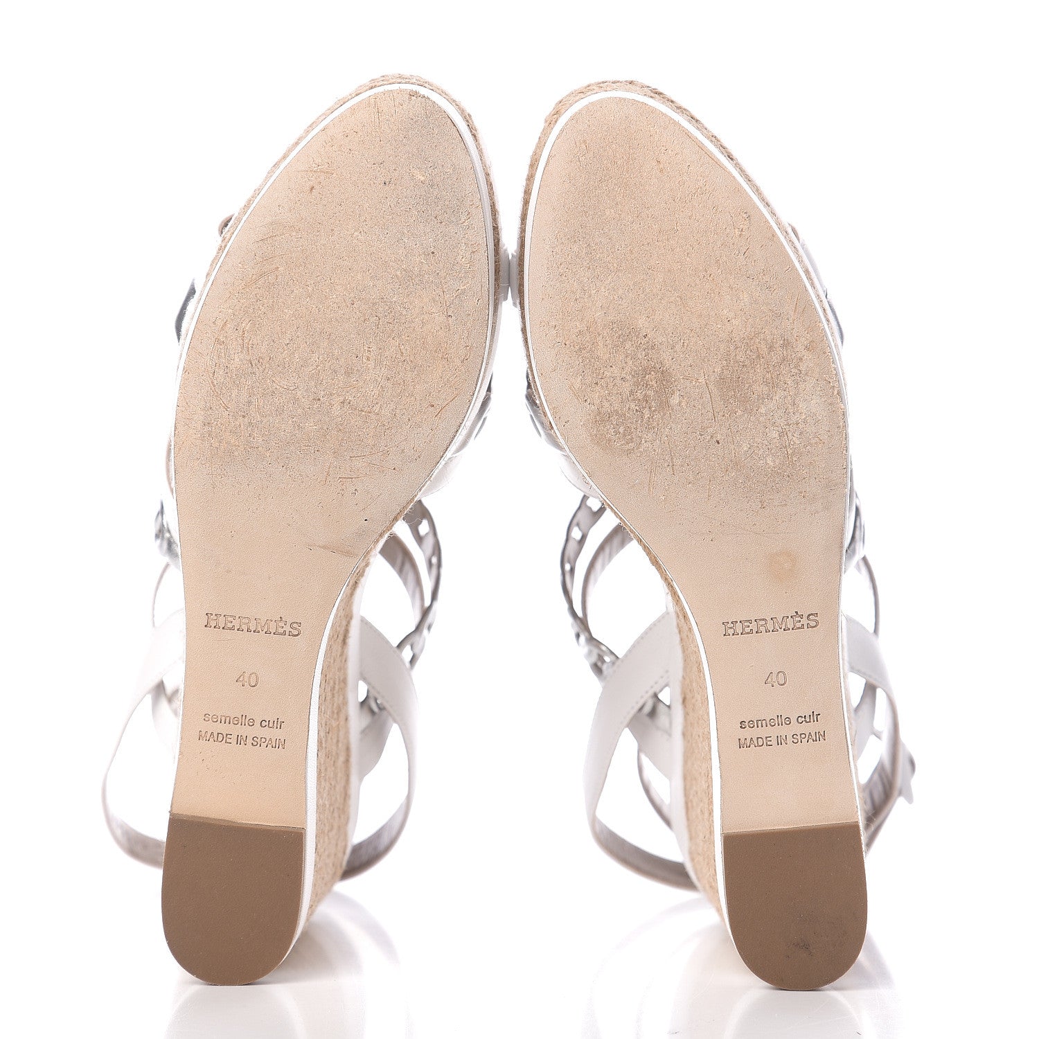 Hermes Metallic Nappa Amarres Wedge Espadrille 40 White Gris Argente 5 of 10