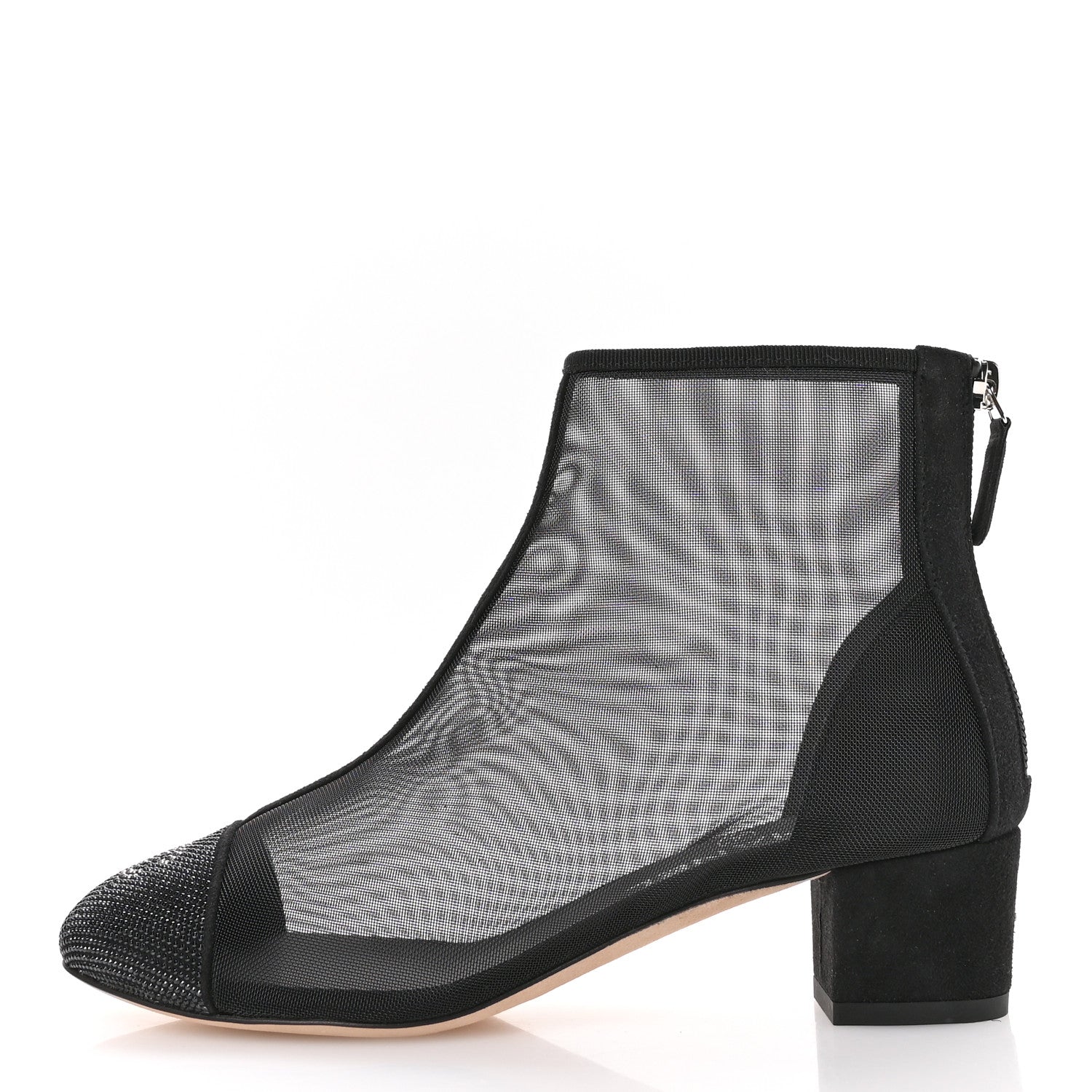 Chanel Mesh Suede Cap Toe Embellished Short Boots 35.5 Black 1 of 9