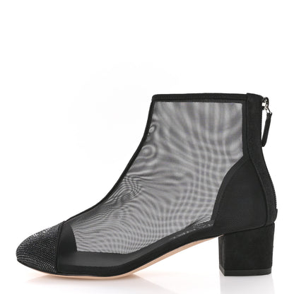 Chanel Mesh Suede Cap Toe Embellished Short Boots 35.5 Black 1 of 9