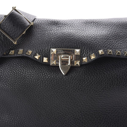 Valentino Garavani Pebbled Calfskin Rockstud Flip Lock Flap Messenger Satchel Black 11 of 12