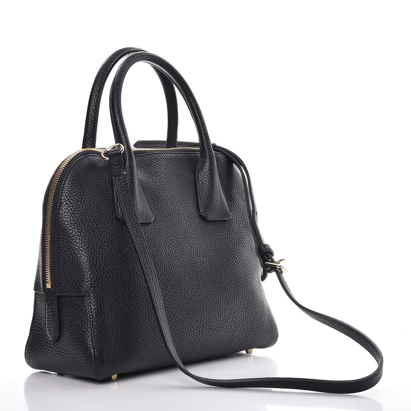 London Grainy Calfskin Small Greenwood Bowling Bag Black