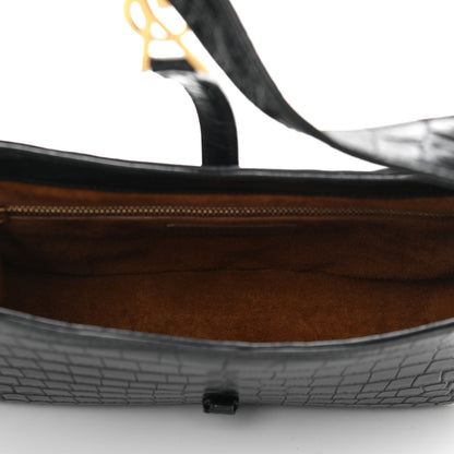 Saint Laurent Calfskin Crocodile Embossed Le 5 A 7 Hobo Black 5 of 11