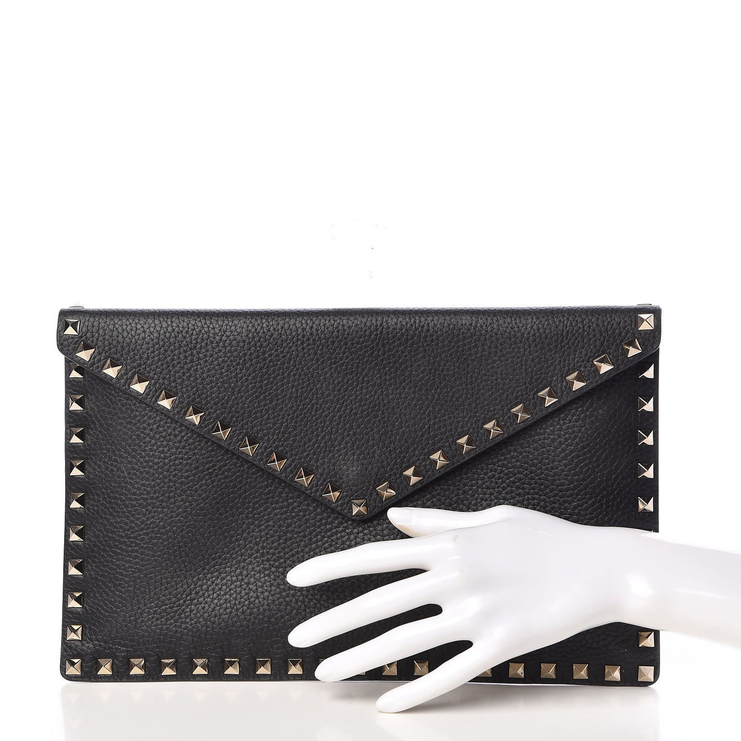 Pebbled Calfskin Large Rockstud Envelope Clutch Black