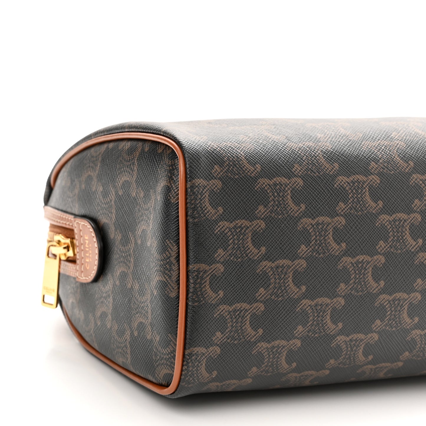 Triomphe Canvas Calfskin Small Boston Bag Tan