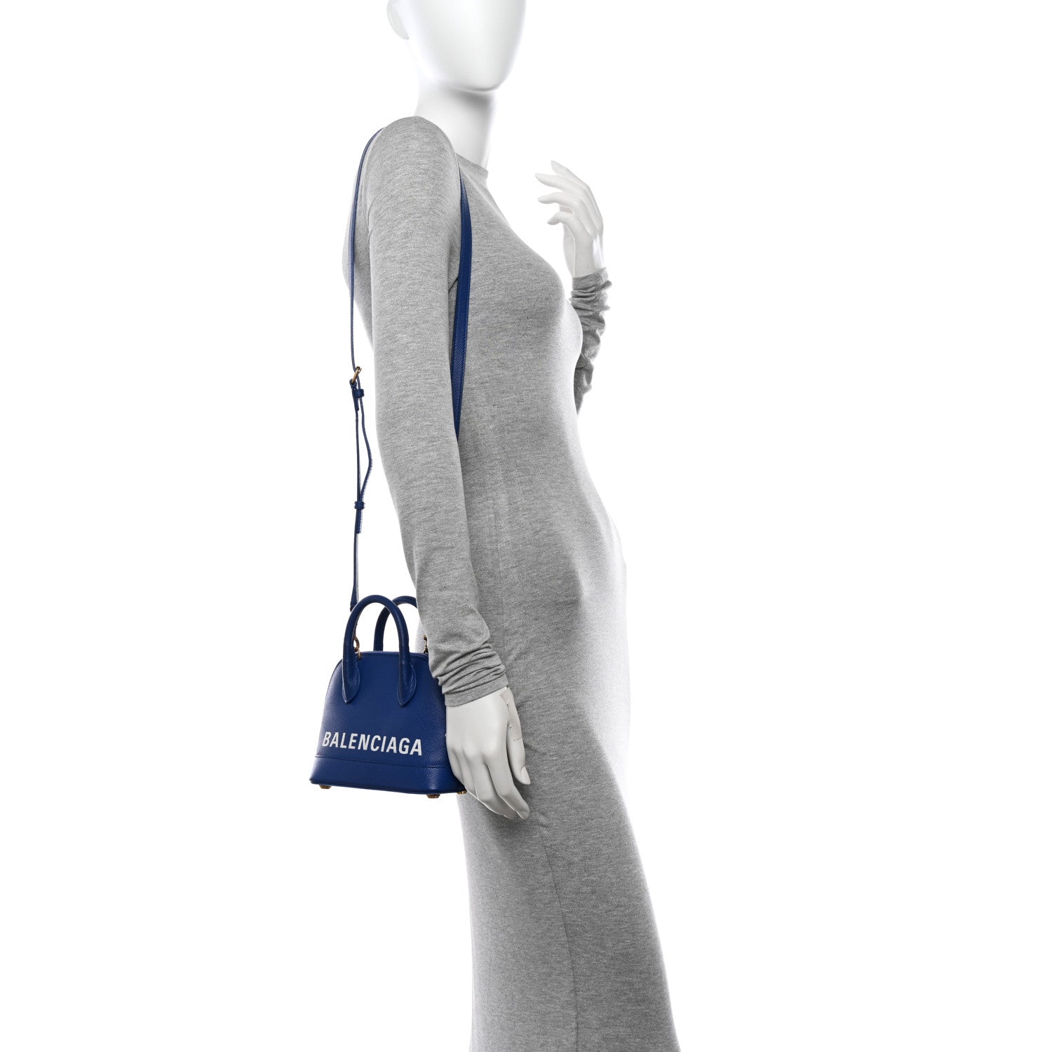 Balenciaga Signature Grained Calfskin Logo XXS Ville Top Handle Bag Bleu Roi White 2 of 19