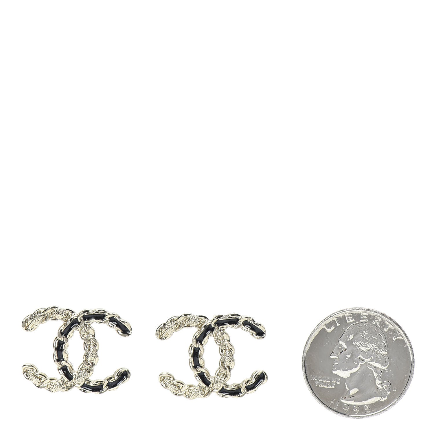 Chanel Enamel Metal Chain French New Wave CC Earrings Black Gold 2 of 5