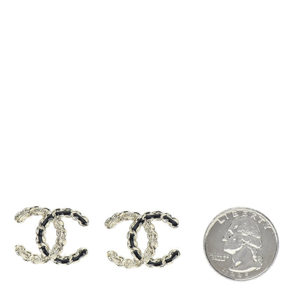 Chanel Enamel Metal Chain French New Wave CC Earrings Black Gold 2 of 5