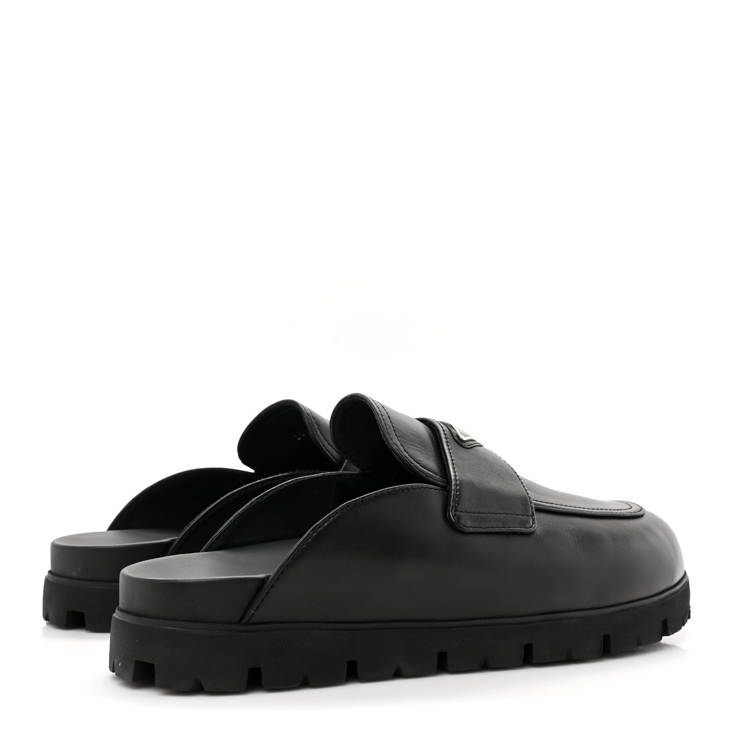 City Calfskin Triangle Mens 20mm Flat Mules 12 Black