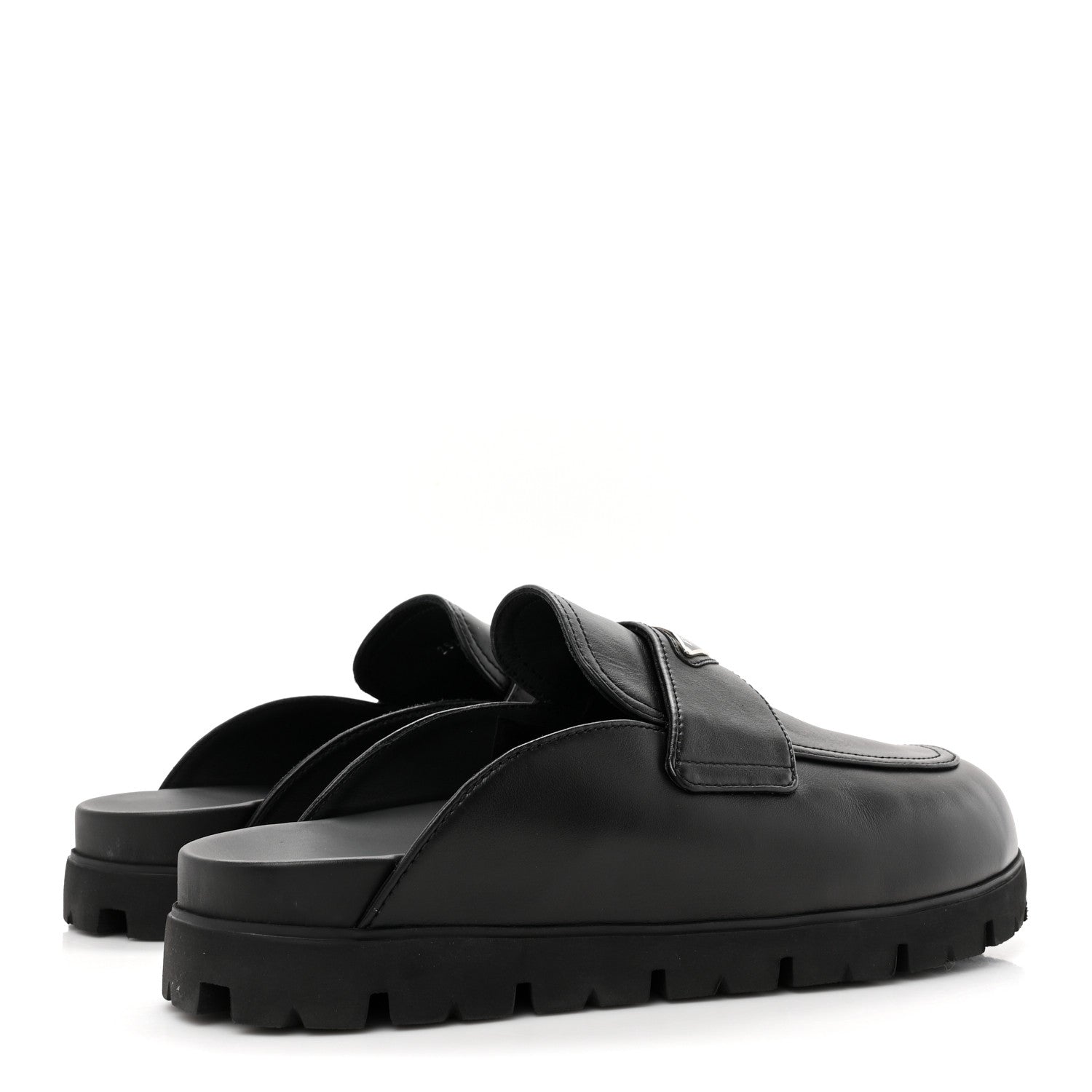 Prada City Calfskin Triangle Mens 20mm Flat Mules 12 Black 4 of 10
