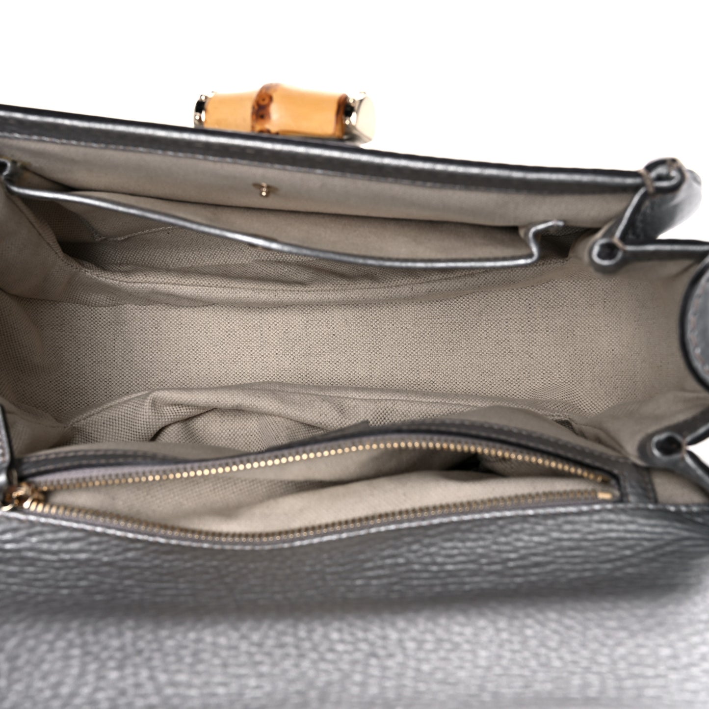 Metallic Calfskin Medium New Bamboo Top Handle Bag Silver
