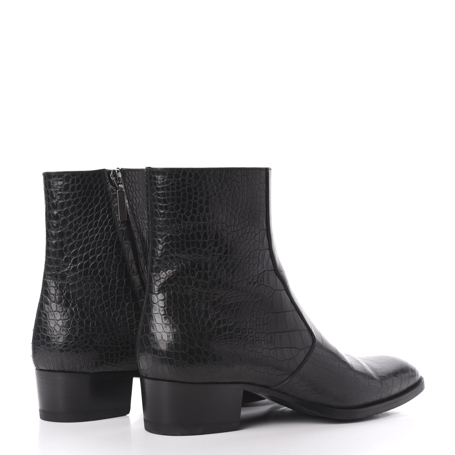 Saint Laurent Crocodile Embossed Calfskin Wyatt 40 Zip Boots 43 Black 4 of 12