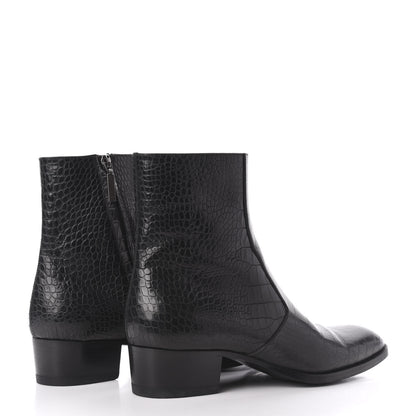 Saint Laurent Crocodile Embossed Calfskin Wyatt 40 Zip Boots 43 Black 4 of 12