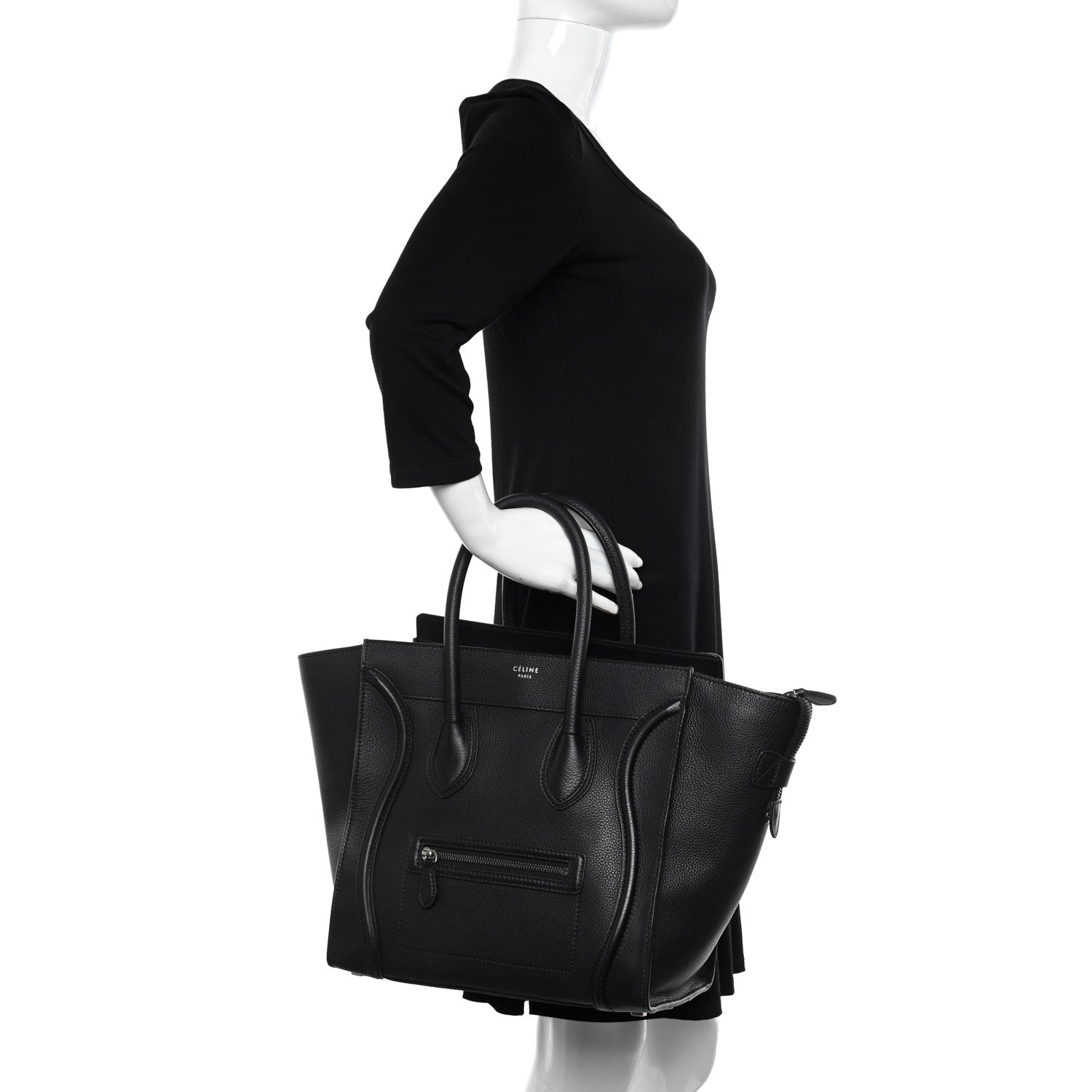 Celine Drummed Calfskin Mini Luggage Black 2 of 10