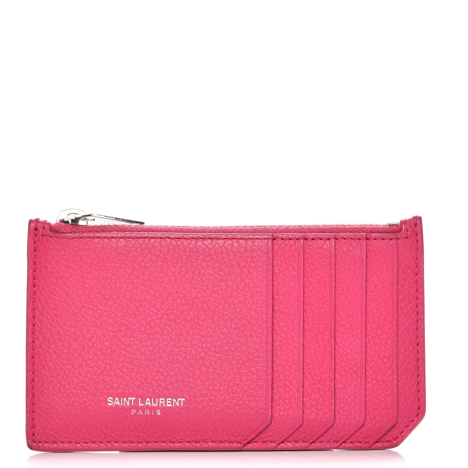 Saint Laurent Grained Calfskin 5 Fragments Zip Pouch Card Holder Bubblegum 1 of 8