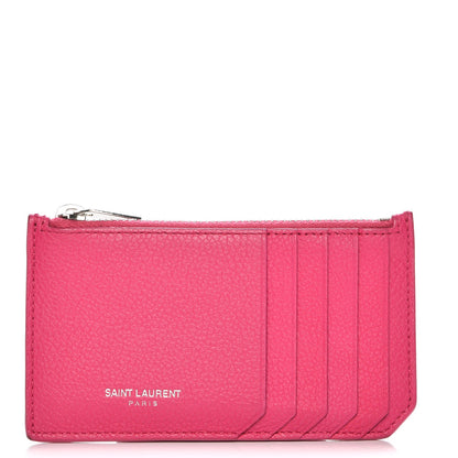 Saint Laurent Grained Calfskin 5 Fragments Zip Pouch Card Holder Bubblegum 1 of 8