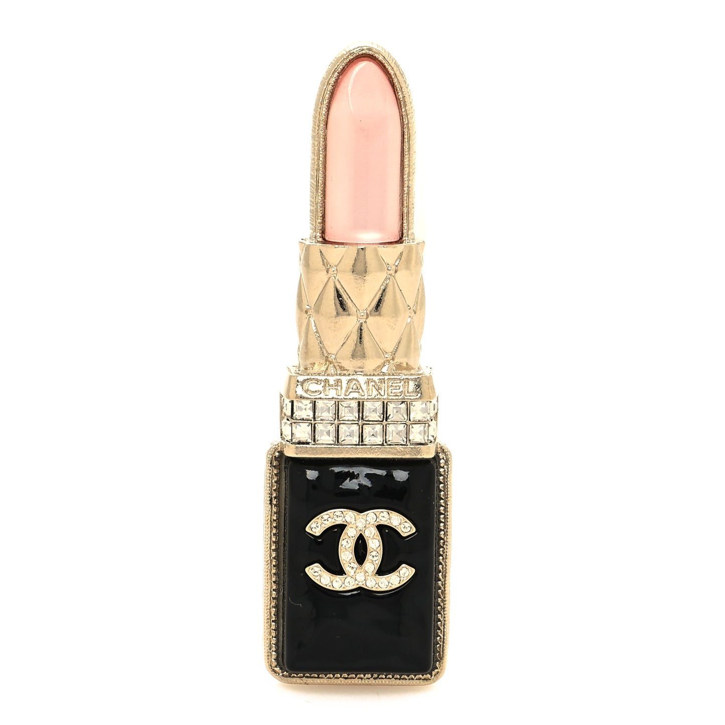Metal Strass Pearl Lipstick Brooch Pink Gold