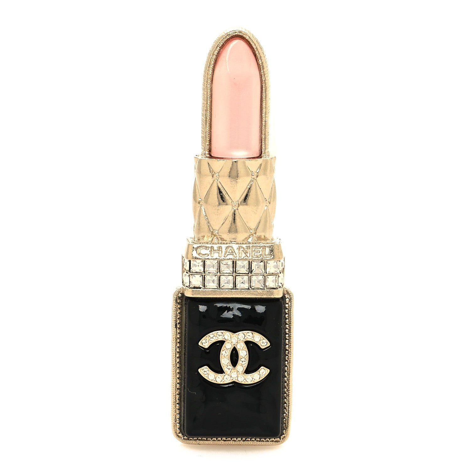 Chanel Metal Strass Pearl Lipstick Brooch Pink Gold 1 of 3