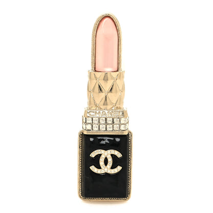 Chanel Metal Strass Pearl Lipstick Brooch Pink Gold 1 of 3