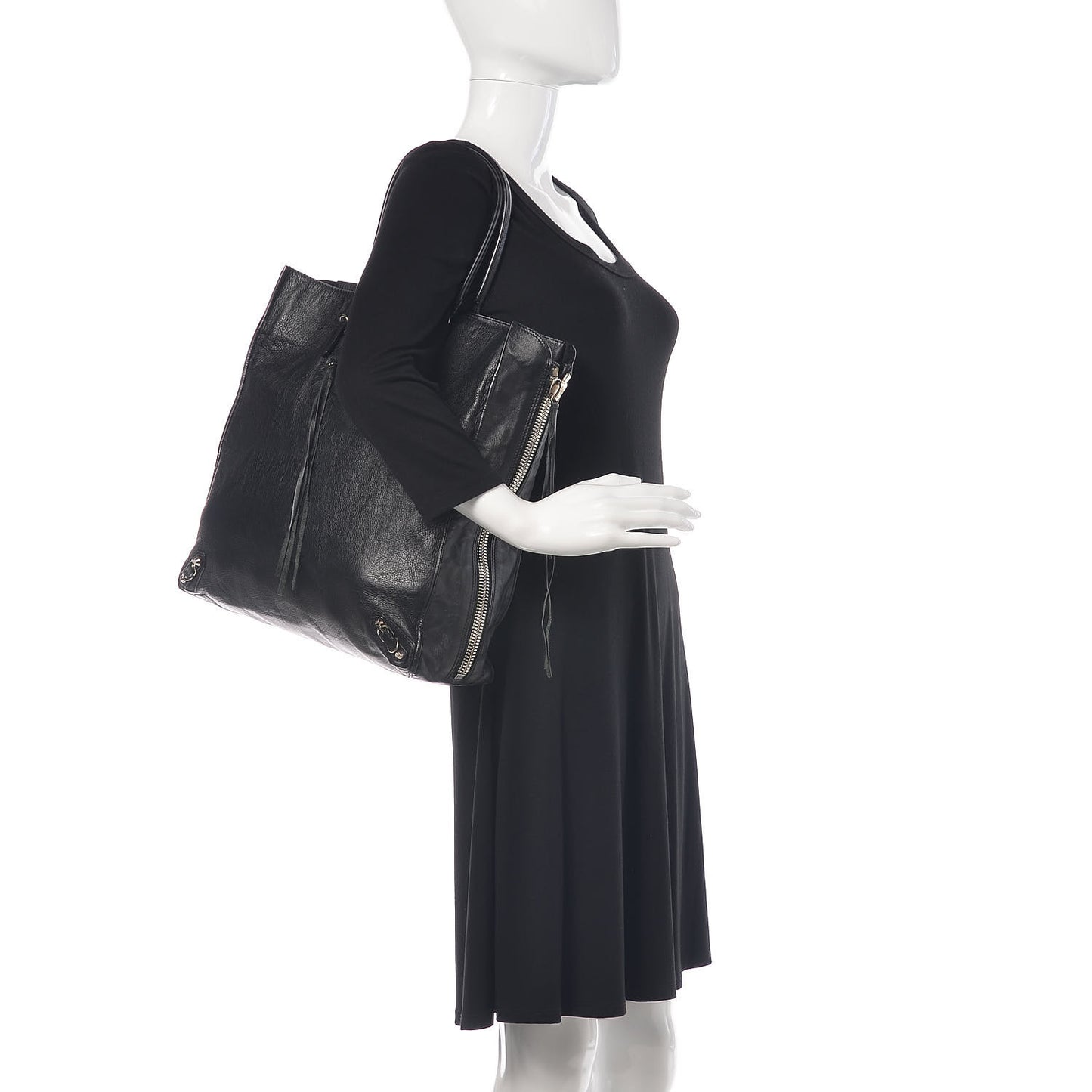 Calfskin Papier Ledger Zip Around Tote Black