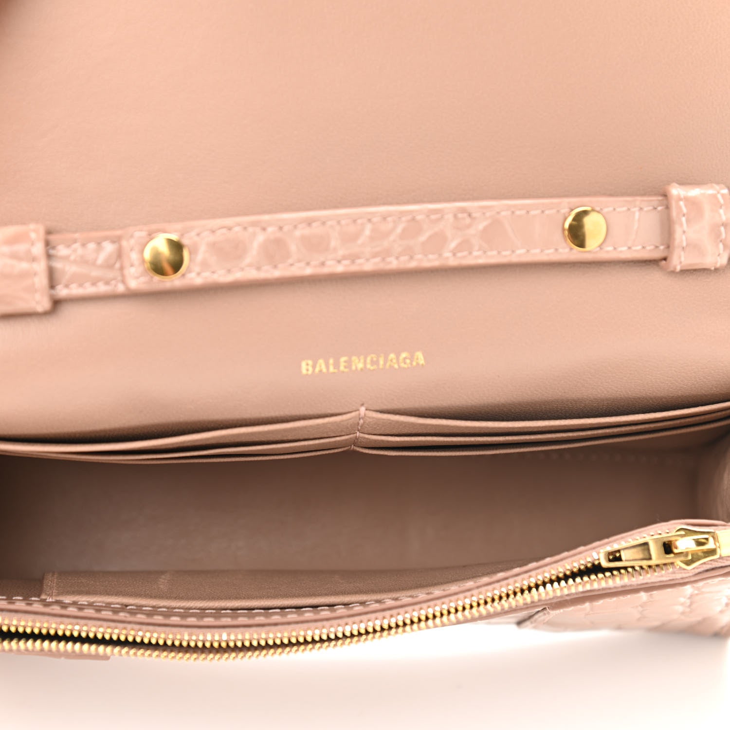 Balenciaga Shiny Calfskin Crocodile Embossed Hourglass Chain Bag Nude Beige 5 of 10