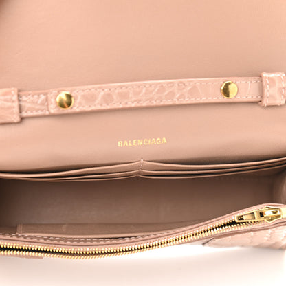 Balenciaga Shiny Calfskin Crocodile Embossed Hourglass Chain Bag Nude Beige 5 of 10