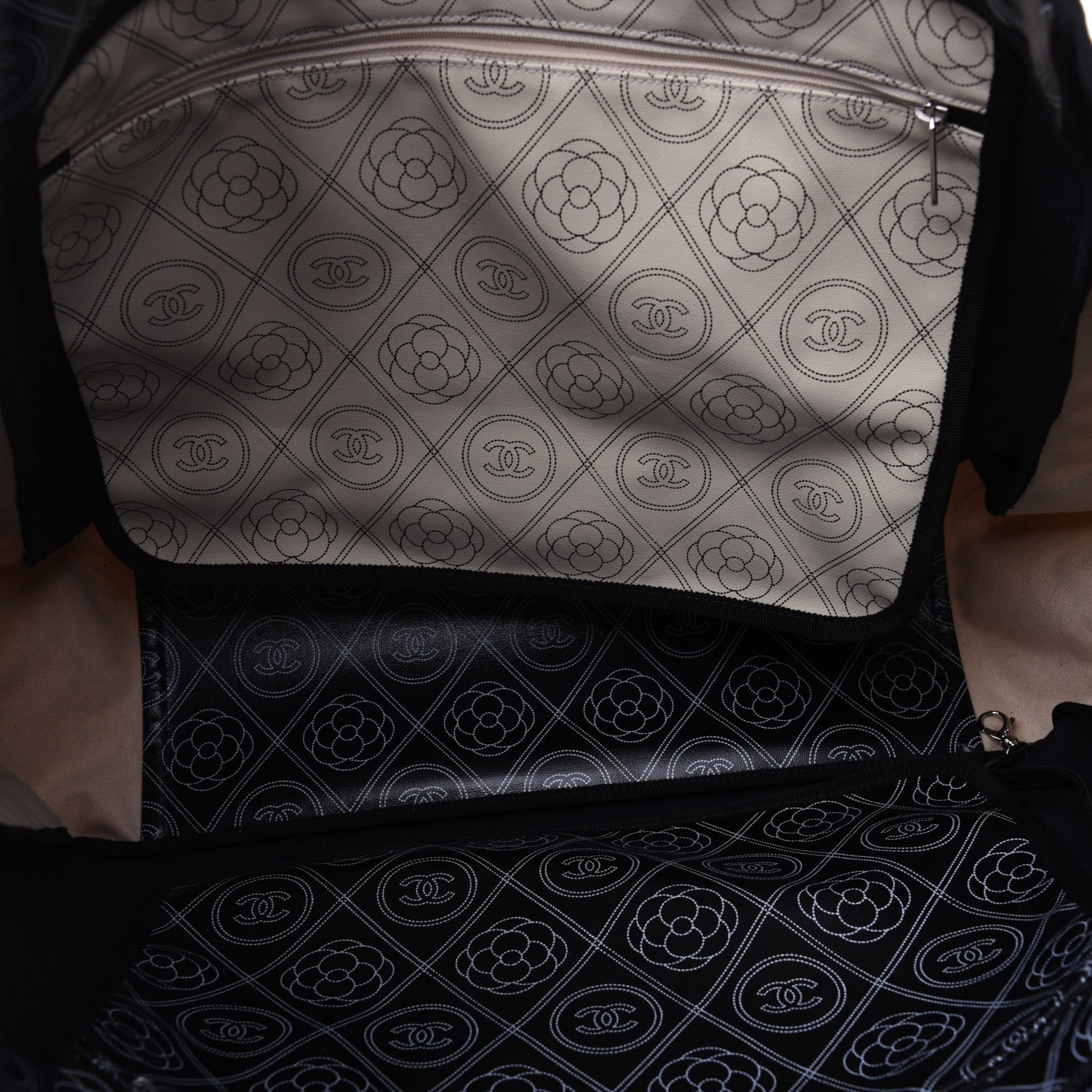 Chanel Coated Canvas Camellia Large Shopping Tote Black Beige 10 of 17